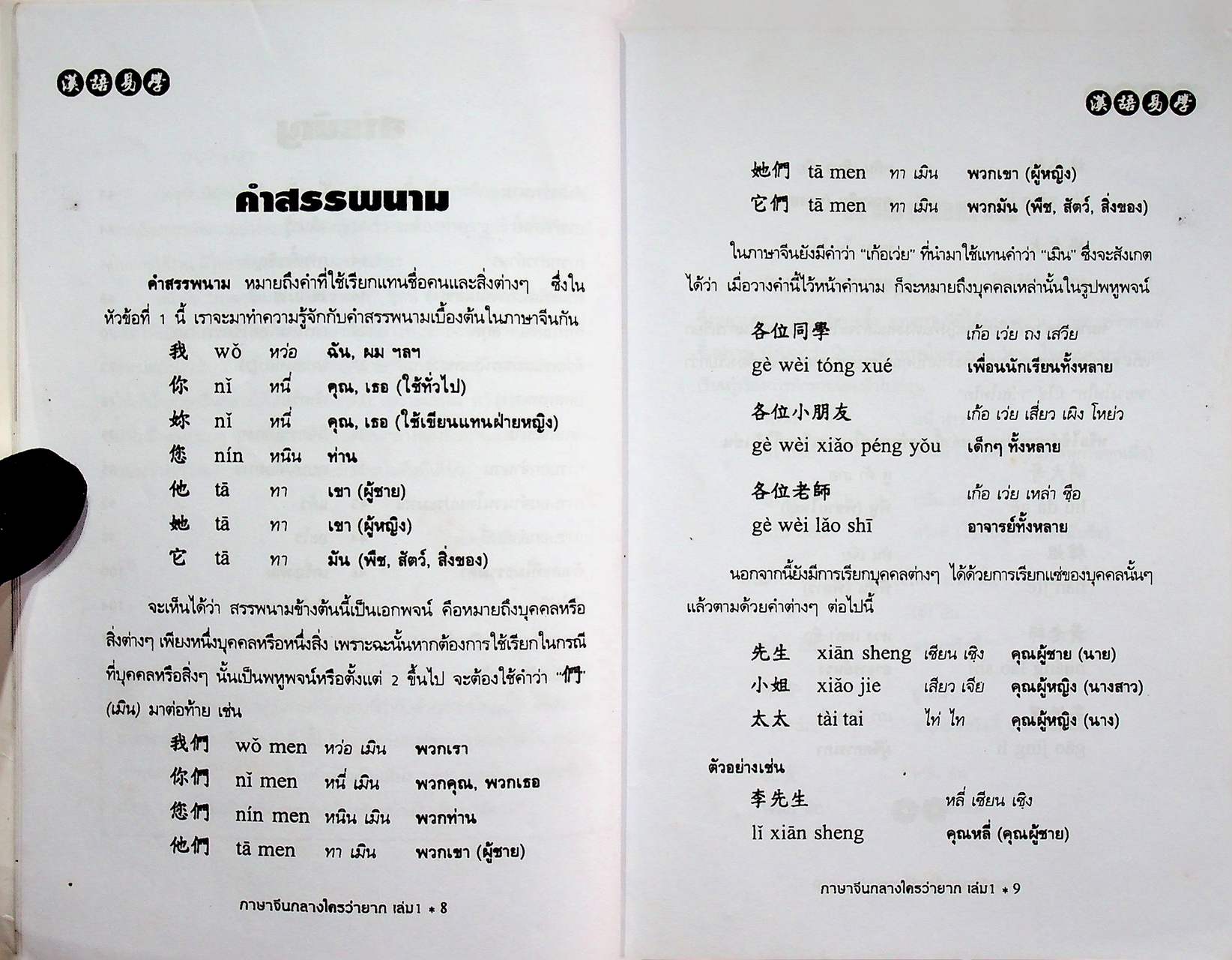 ภาษาจีนกลางใครว่ายาก เล่ม 1