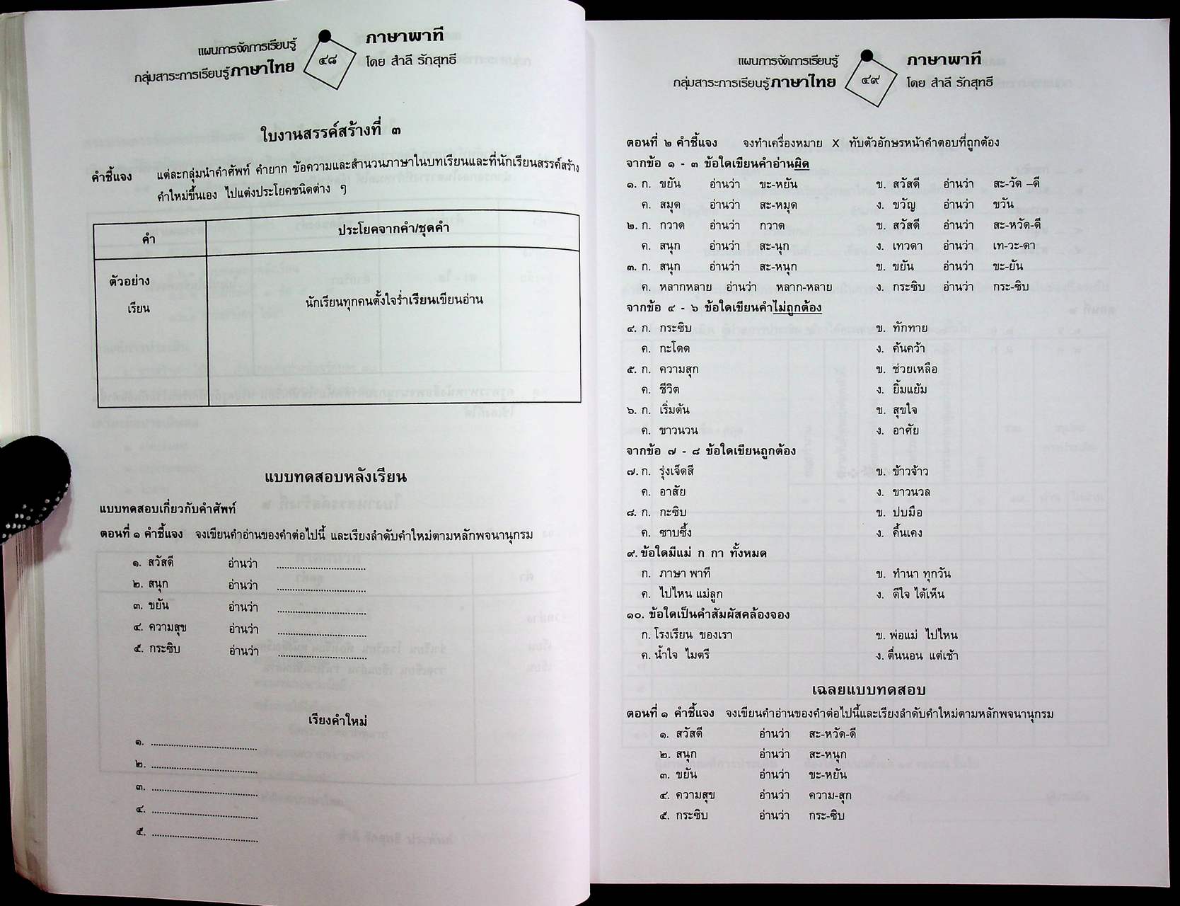 แผนการจัดการเรียนรู้ กลุ่มสาระการเรียนรู้ภาษาไทย ชั้นประถมศึกษาปีที่ ๒ ภาษาพาที