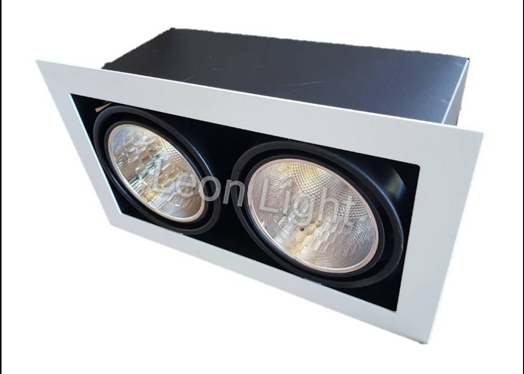 โคมดาวน์ไลท์ฝังฝ้าปรับมุม 2xE27 ขอบขาว GDL12WH