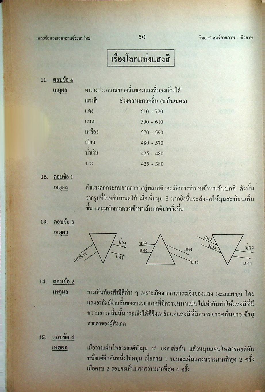 เฉลย ENTRANCE 13 ปี วิทยาศาสตร์กายภาพ ชีวภาพ ฉบับเอนทรานซ์ระบบใหม่ ตามแนวทบวงมหาวิทยาลัย