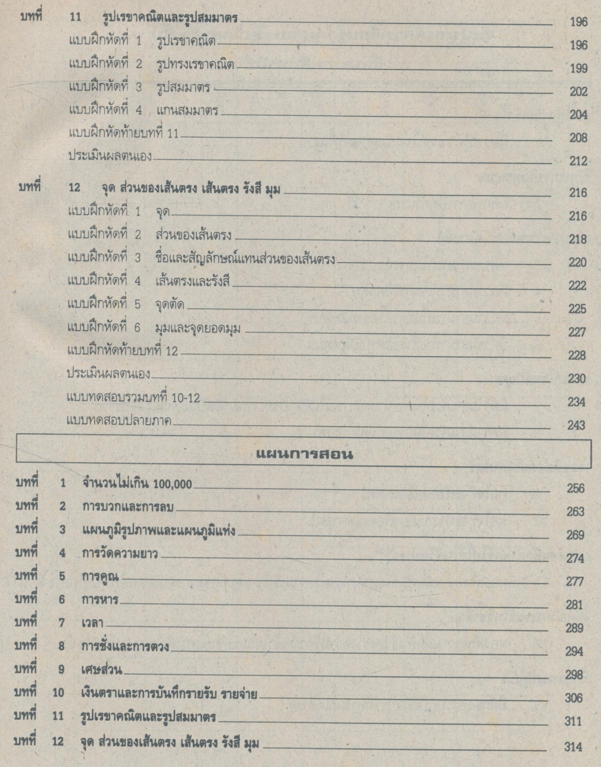 แผนการสอนวิชา คณิตศาสตร์ ป.3