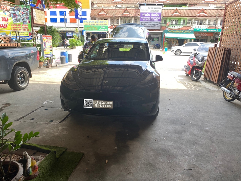 พรมปูพื้นรถยนต์ Tesla ModelY สีดำด้ายดำ เต็มคัน