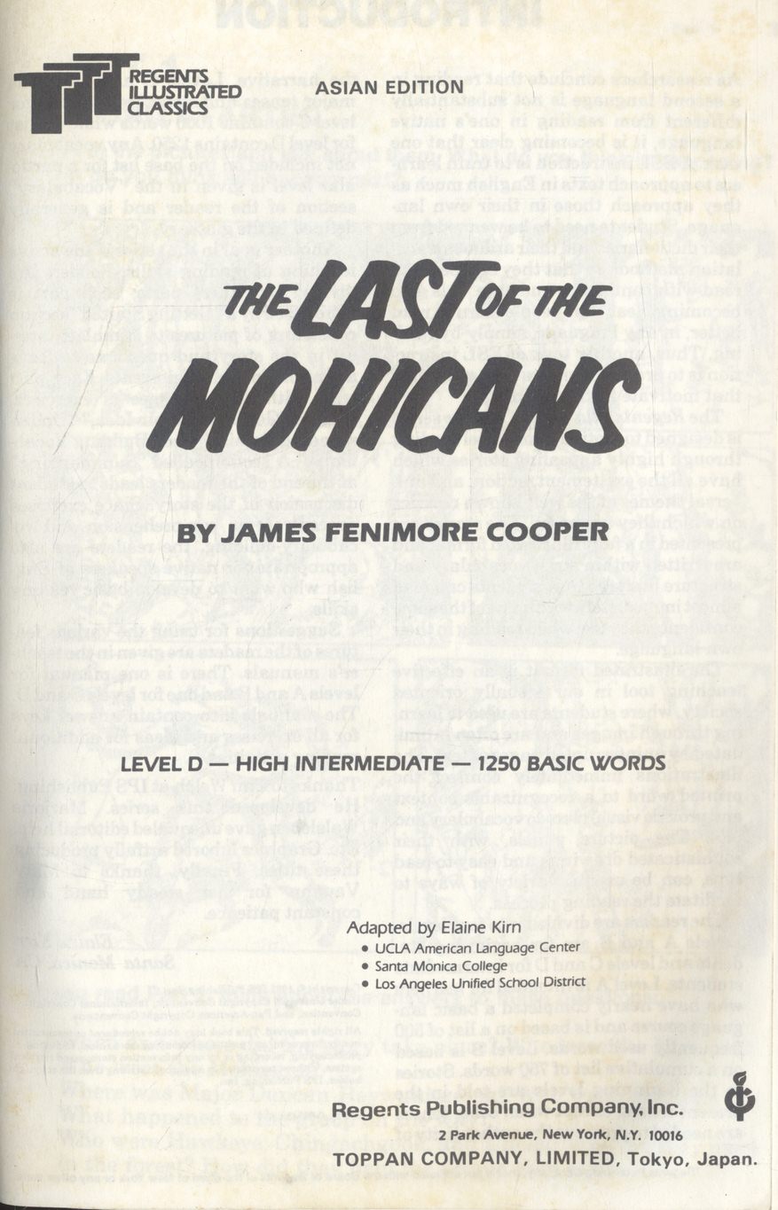 THE LAST OF THE MOHICANS By James Fenimore Cooper