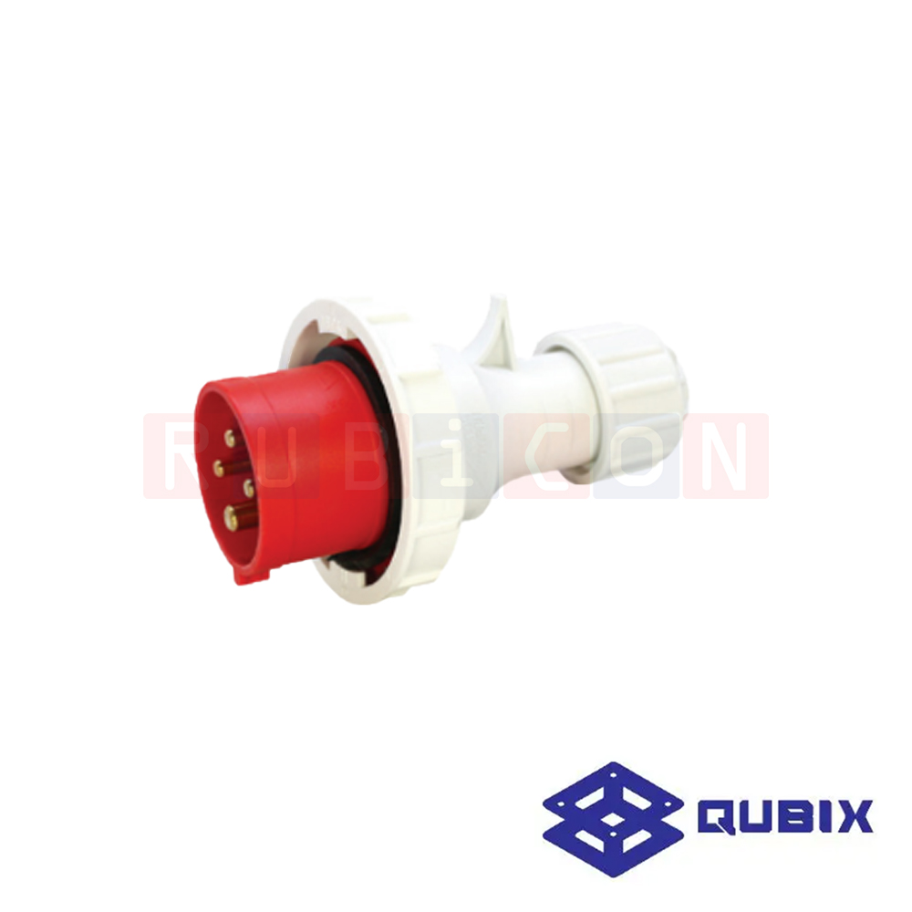 QUBIX AJ-0142 ปลั๊กพาวเวอร์ตัวผู้กลางทางกันน้ำ 4 ขา 3P+E 16A 380-415V 6H IP67