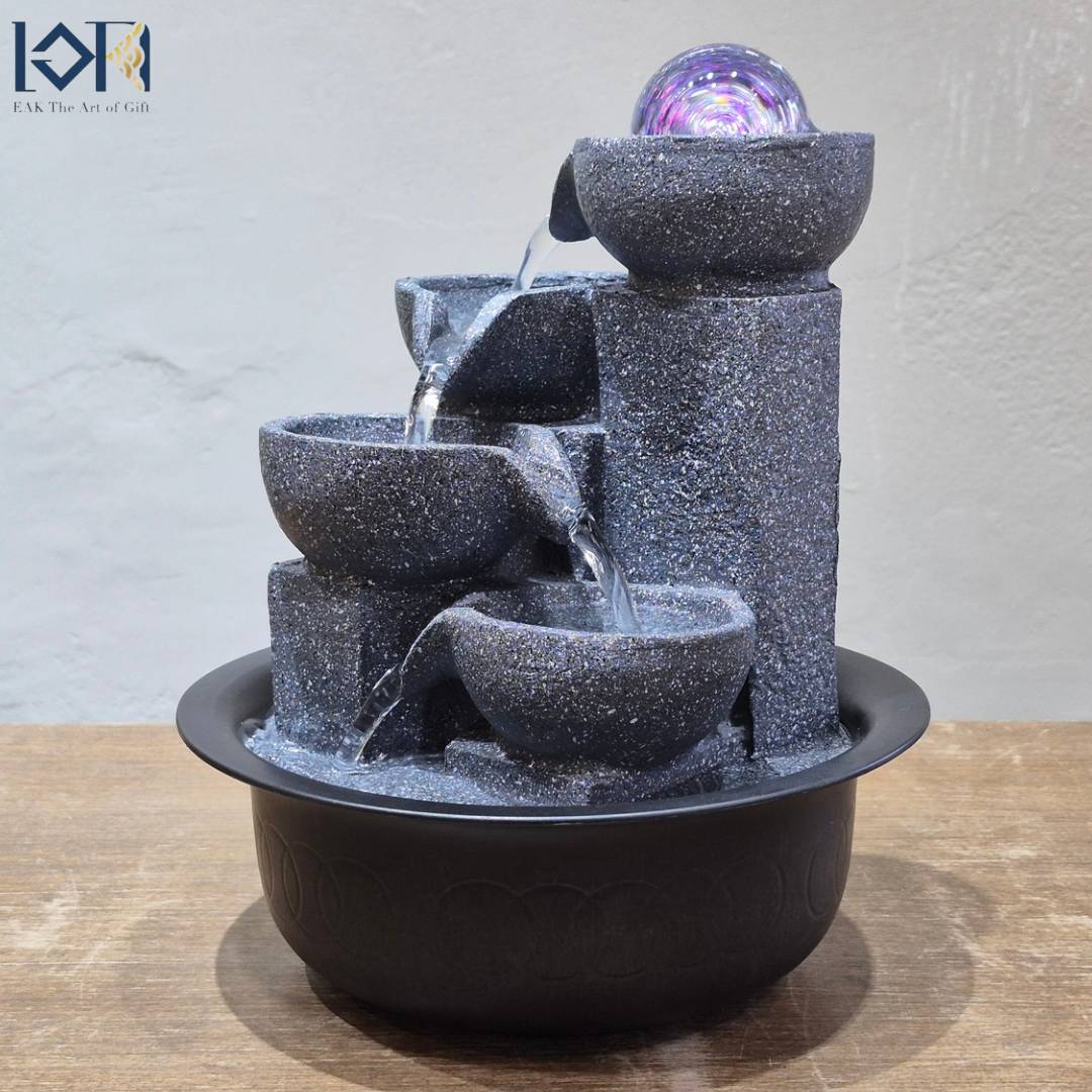 น้ำพุตั้งโต๊ะ รุ่น24512สีเทาเข้ม น้ำพุล้นตั้งโต๊ะทำงาน ตกแต่งบ้าน น้ำล้นเสริมฮวงจุ้ย น้ำตก ของขวัญมงคล