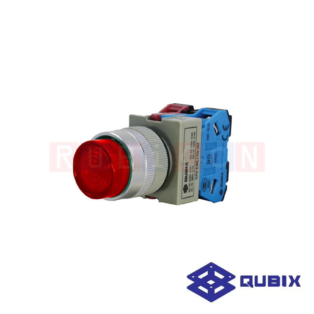 QUBIX SA2-EML11G-2A สวิตช์กดมีแล้มป์ กดเด้งกลับ สีแดง (RED) LED 220VAC CONTACT 1NO+1NC (ILLUMINATED CONTROL SWITCHES : Ø22/25 MM.)