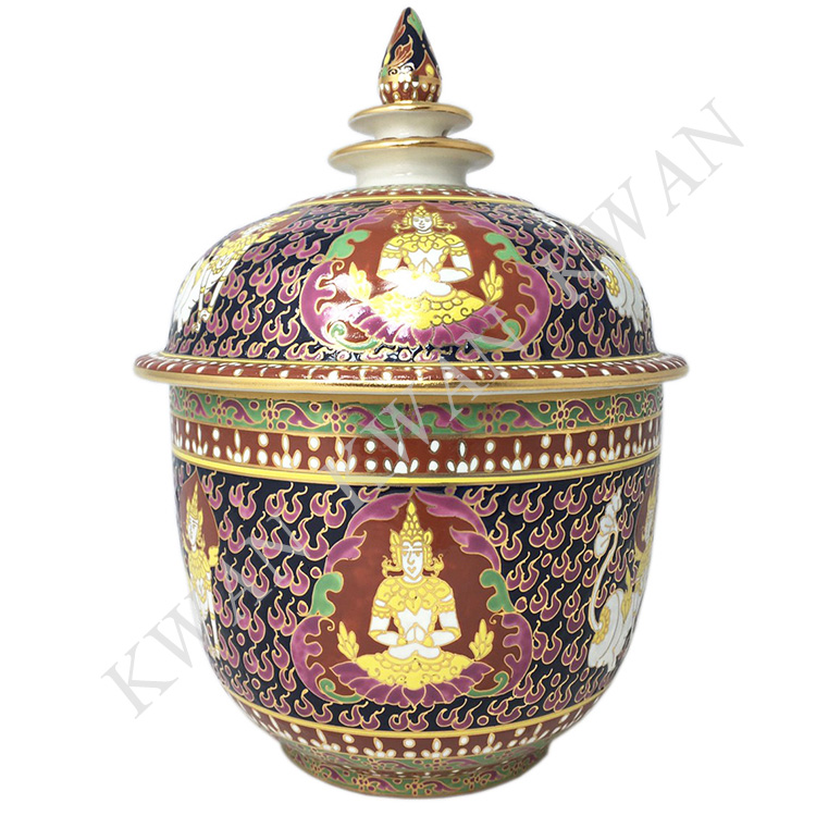 KWAN โถเบญจรงค์ 7 นิ้ว ลายเทพพนมนรสิงห์