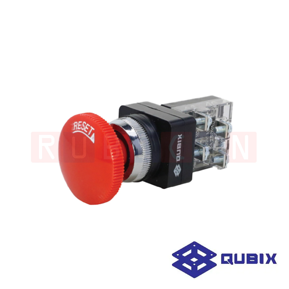 QUBIX CBK-301R สวิตช์ดอกเห็ดล็อค Ø30 mm. สีแดง (RED) CONTACT 1NO+1NC (CONTROL SWITCHES : Ø30 mm.)