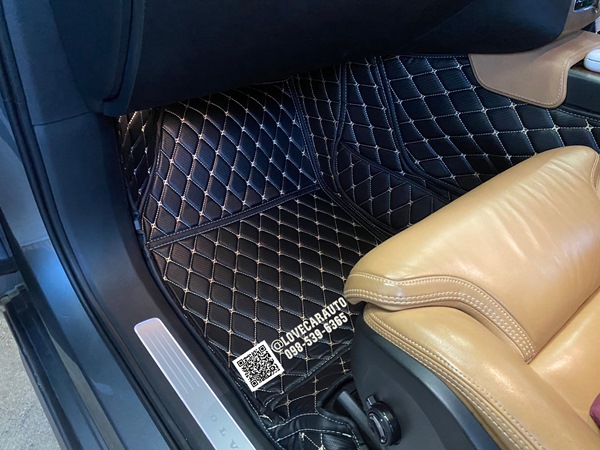 พรมปูพื้นรถยนต์ 6D Volvo XC90 ปี 2017 ลายเคฟล่าสีดำด้ายทอง