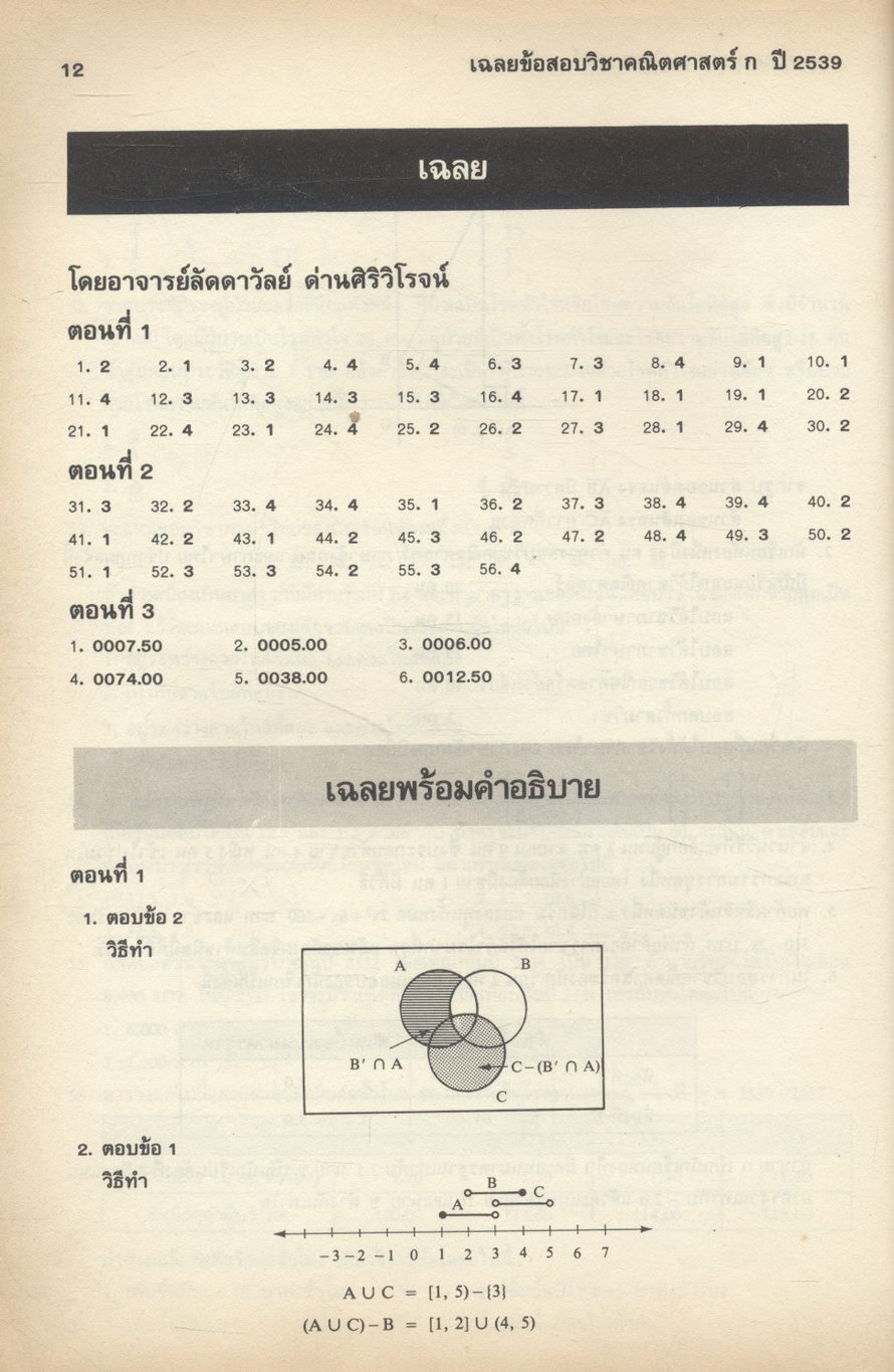 เฉลยข้อสอบเข้ามหาวิทยาลัย ปี 2533-2539 คณิตศาสตร์ ก