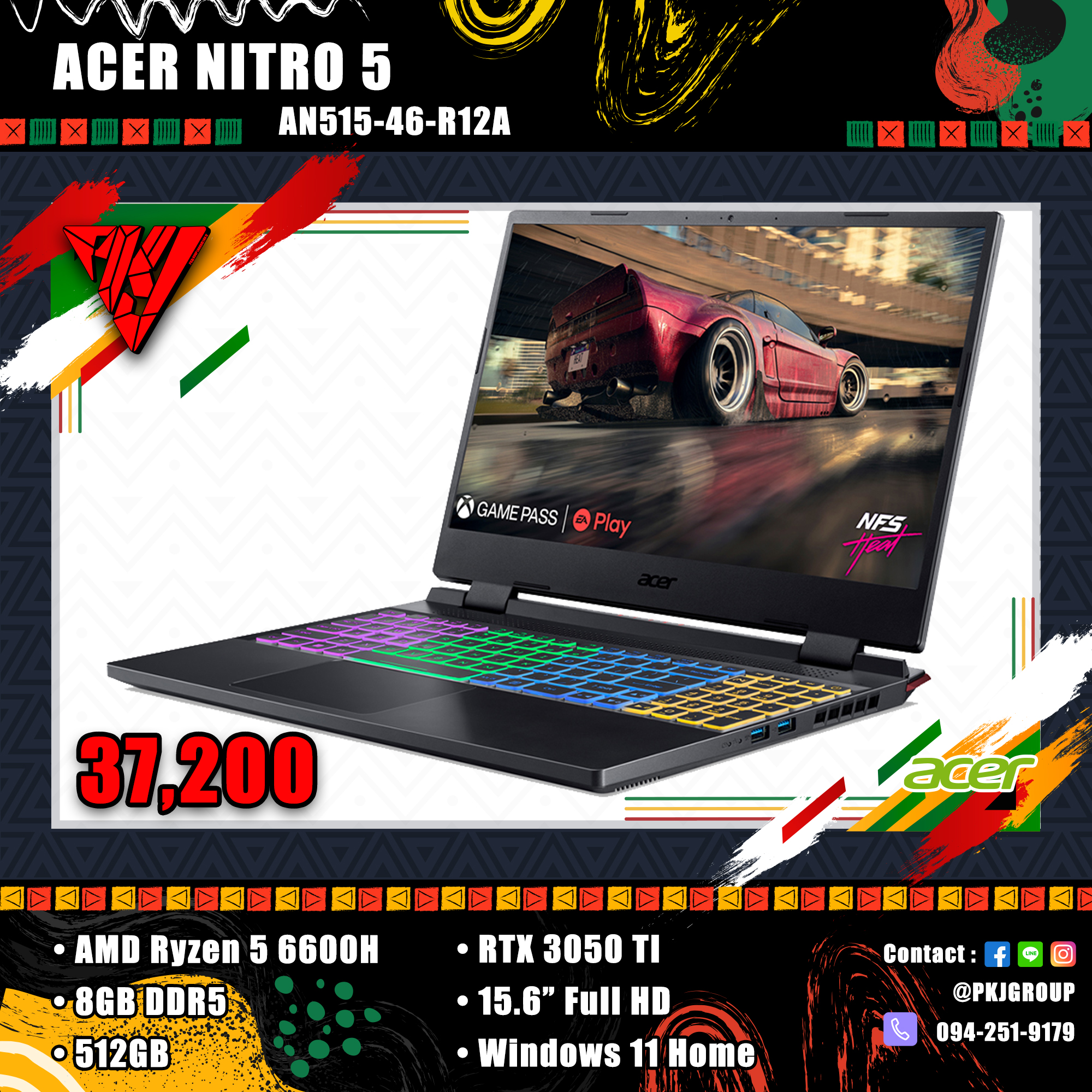โน๊ตบุ๊คเล่นเกมมือหนึ่ง ACER NITRO 5 AN515-46-R12A สเปคแรงสุดใจ