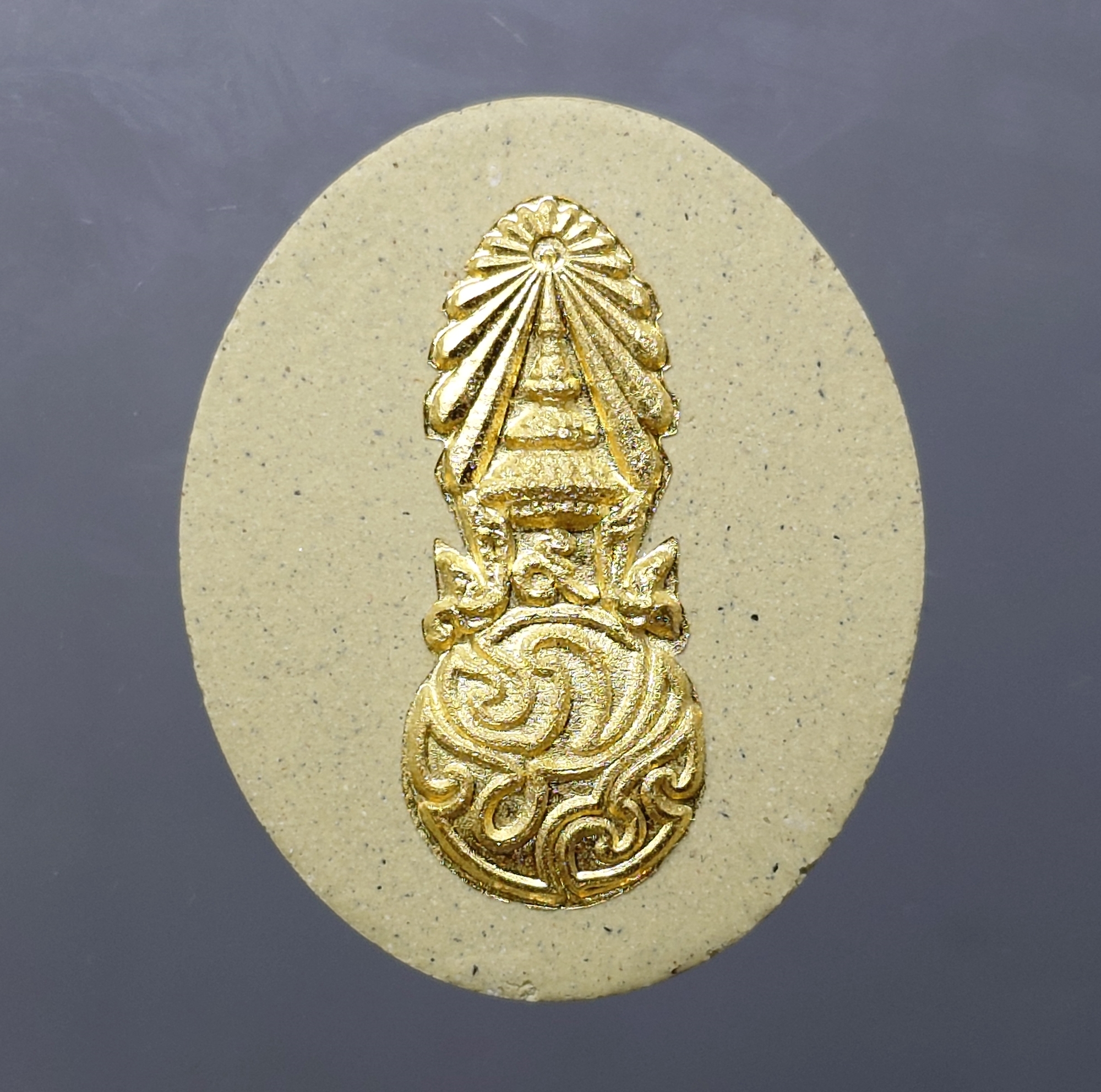 เหรียญรูปหล่อพระบาทสมเด็จพระเจ้าอยู่หัว เนื้อผง หน้าปิดทอง หลัง ภ.ป.ร. ปิดทอง โครงการ "เพราะแผ่นดินนี้ คือ แผ่นดินเกิด" ปี2551 ตลับเดิม