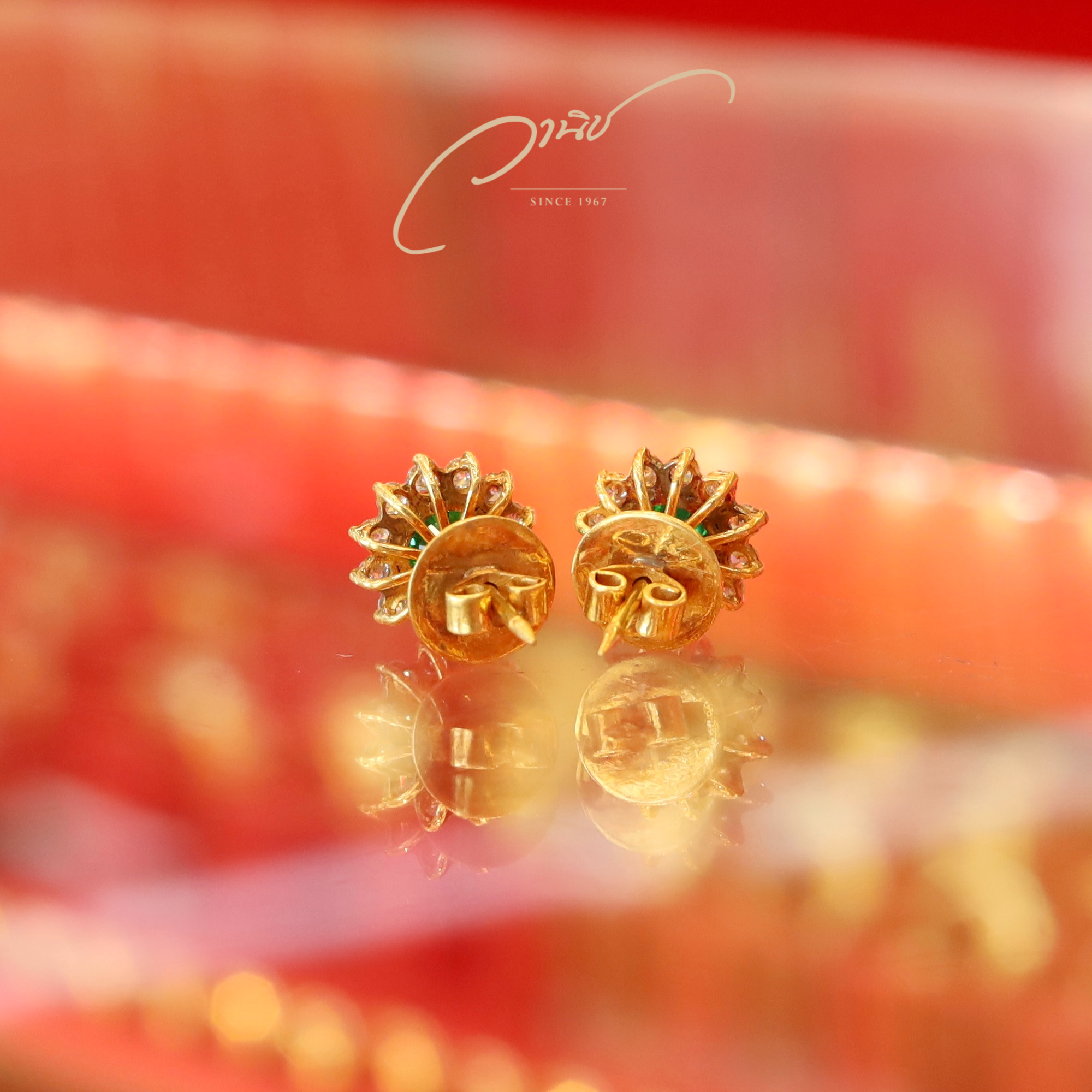 ต่างหูทองคำล้อมพลอย #งานสั่งทำหลุดจำนำราคาพิเศษ