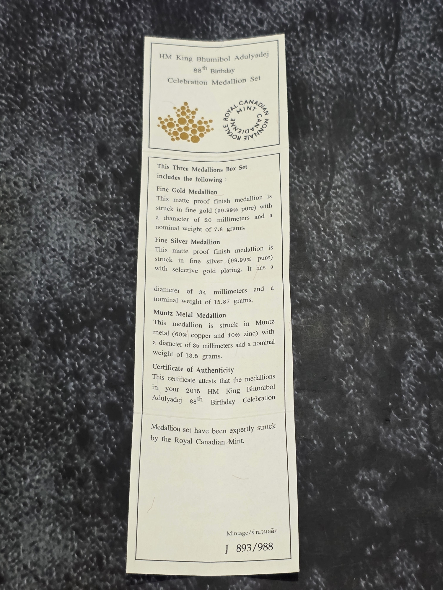 ชุดเหรียญที่ระลึกเฉลิมพระเกียรติ ในหลวง รัชกาลที่9 ครบ 88 พรรษา พร้อมกล่องและใบเซอร์ (ไม่มีเหรียญทองคำ)