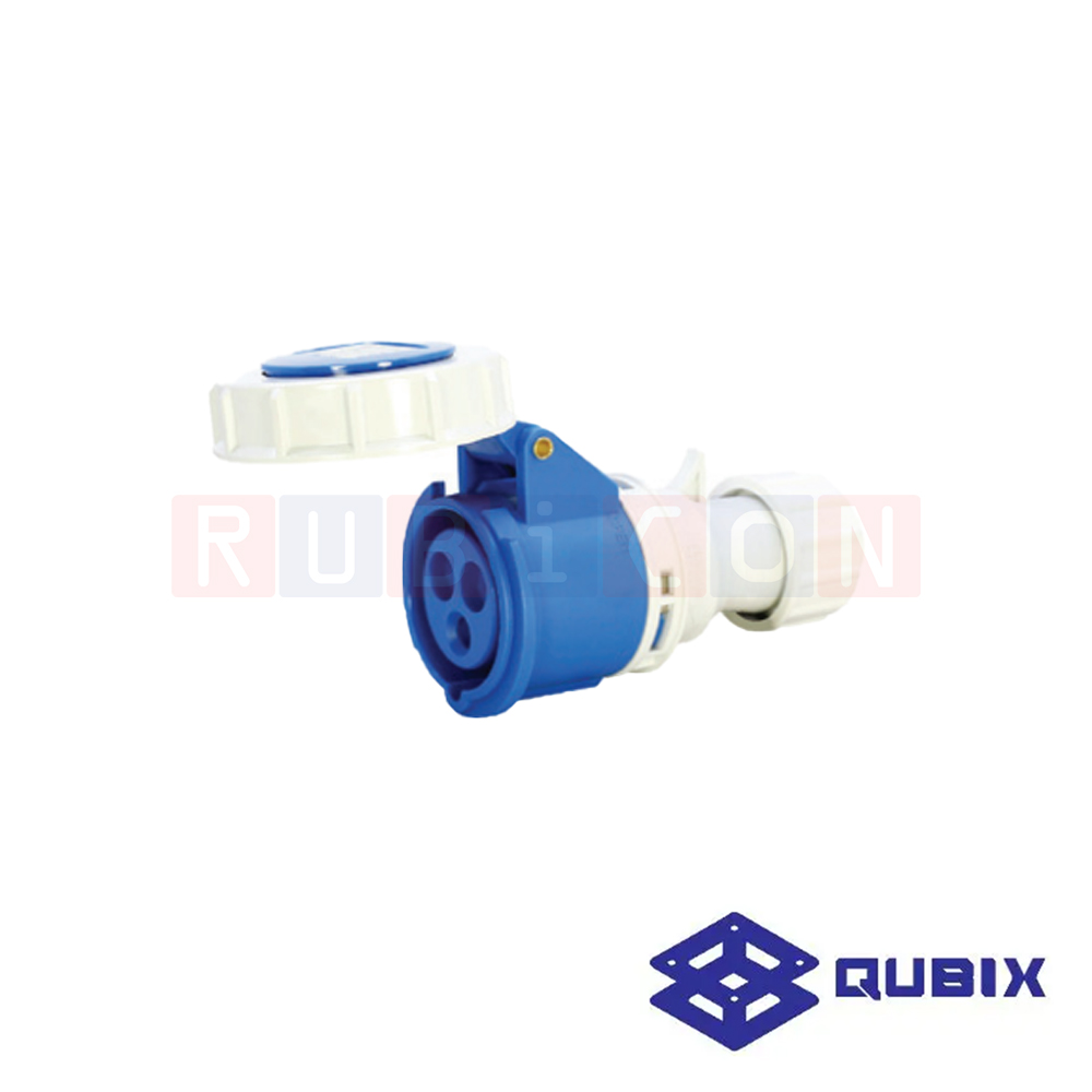 QUBIX AJ-2232 ปลั๊กพาวเวอร์ตัวเมียกลางทางกันน้ำ 3 ขา 2P+E 32A 220-240V 6H IP67