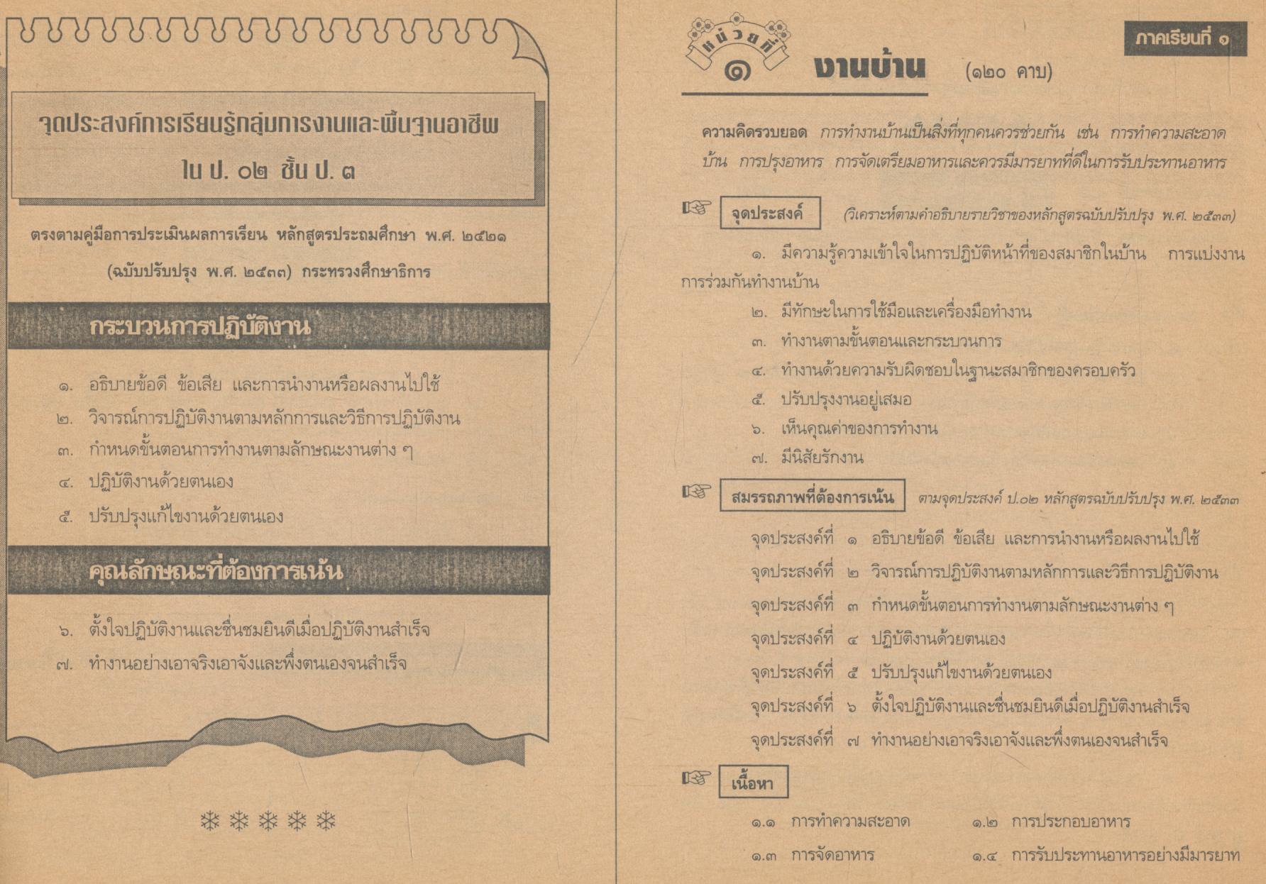 แผนการสอน : ที่เน้นกระบวนการ กพอ. ชั้นประถมศึกษาปีที่ ๓