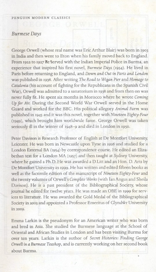 GEORGE ORWELL Burmese Days