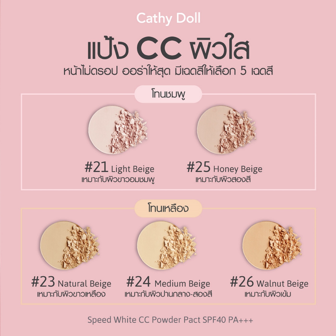 แป้งเคที่ดอลล์ cc โฉมใหม่ CC Speed White Powder Pact #23