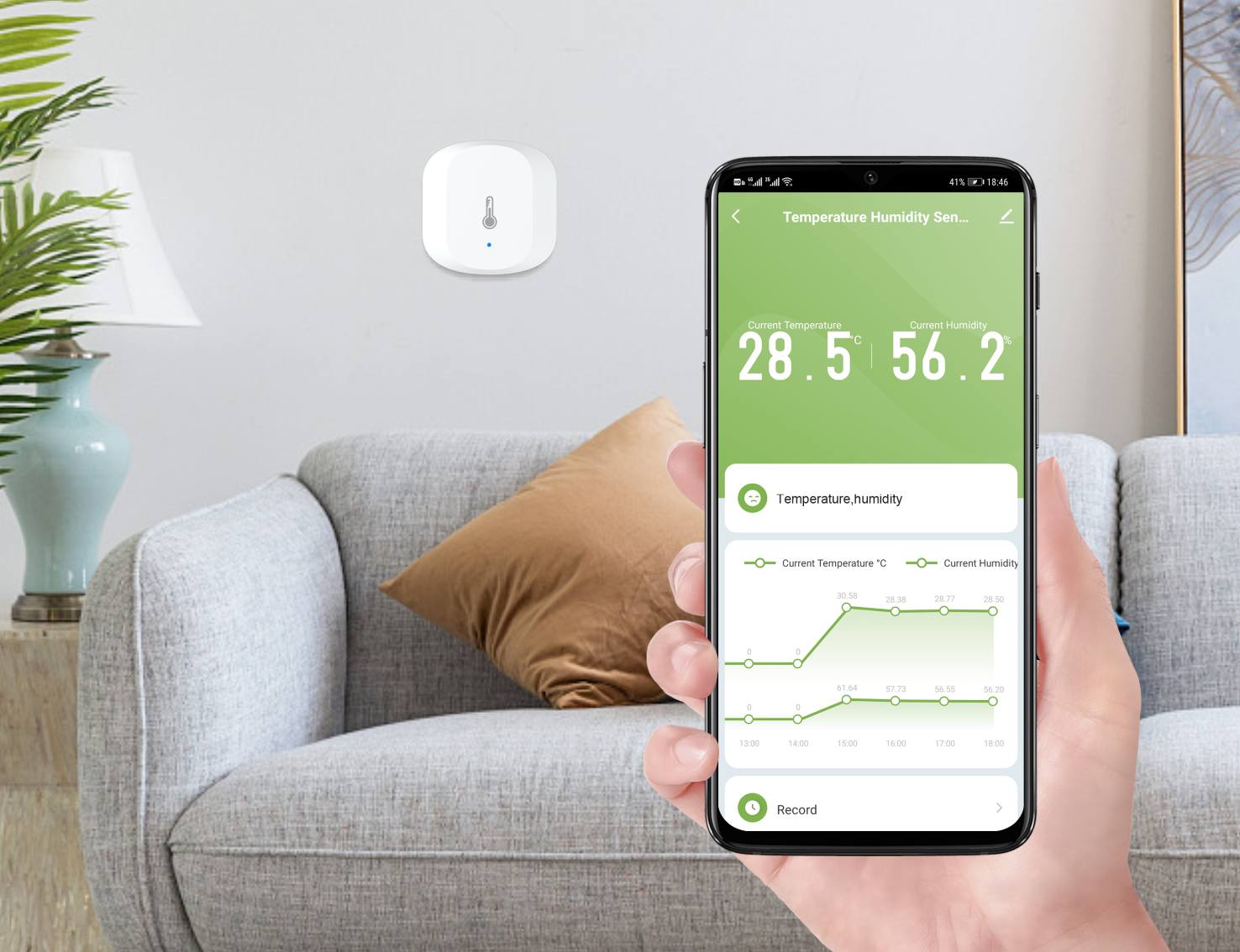 Temperature & Humidity sensor Zigbee Security อุปกรณ์รักษาความปลอดภัยครบวงจรไร้สาย (แบบแยกชิ้น) สั่งงานผ่านแอพ