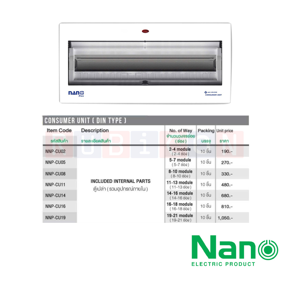 Nano Electric® NNP-CU19 ตู้คอนซูมเมอร์ยูนิต NANO PLUS ขนาด19-21 ช่อง(ตู้เปล่า)