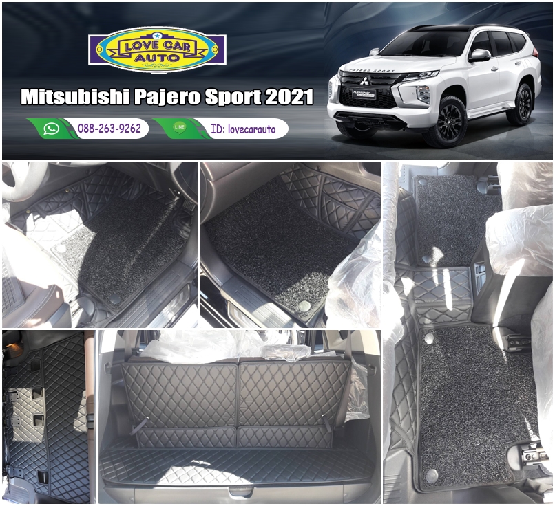 พรมรถยนต์ 7D สีดำด้ายดำ + ไวนิลสีดำ Mitsubishi Pajero Sport 2021