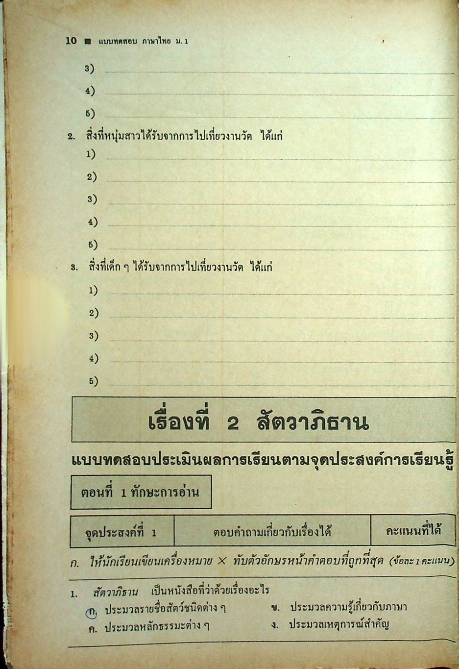 แบบทดสอบประเมินผลตามจุดประสงค์การเรียนรู้ ภาษาไทย ท ๑๐๑ - ท ๑๐๒ ชั้นมัธยมศึกษาปีที่ ๑