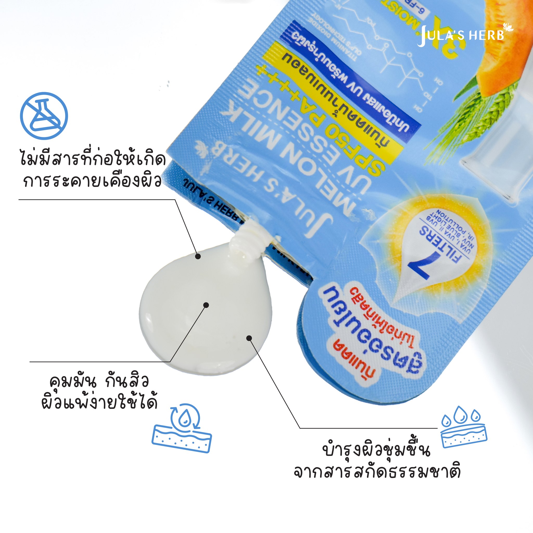 กันแดดนํ้านมเมล่อน น้องพูห์ SENSITIVE SUNSCREEN สูตรอ่อนโยน จุฬาเฮิร์บ (1 กล่อง 6 ซอง)