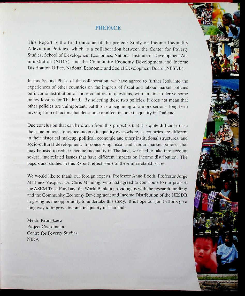 IMPACTS OF FISCAL AND LABOUR MARKET POLICIES ON INCOME DISTRIBUTION: LESSONS FOR THAILAND