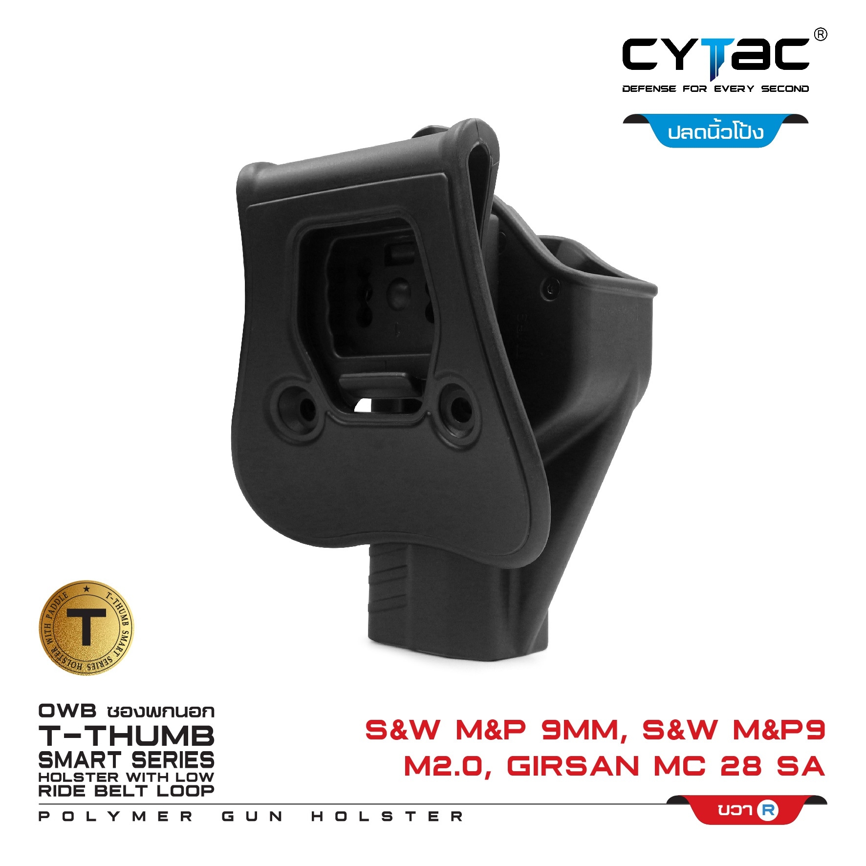 🇹🇭 669 ไทยแลนด์ แทคติคอล CYTAC ซองพกนอก ปลดล็อคนิ้วโป้ง S&W M&P 9M 2.0,Girsan MC 28 SA