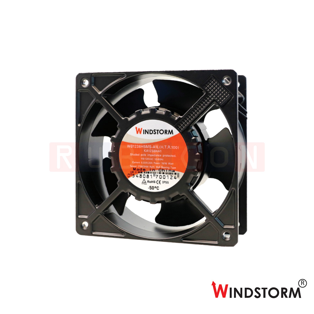 "WINDSTORM" WB1238H5MS-A1L-G พัดลมระบายอากาศ แบบลูกปืน 4.5" กันน้ำ ทนความร้อน 100 ํC 100-125VAC