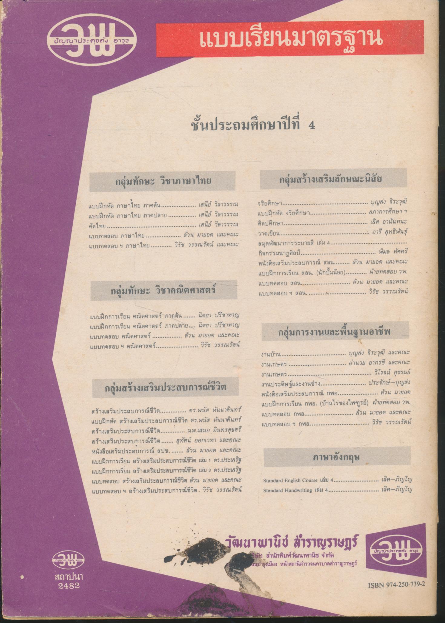 แบบทดสอบรายจุดประสงค์ กลุ่มสร้างเสริมลักษณะนิสัย ชั้น ป.4 หลักสูตรประถมศึกษา พ.ศ.2521