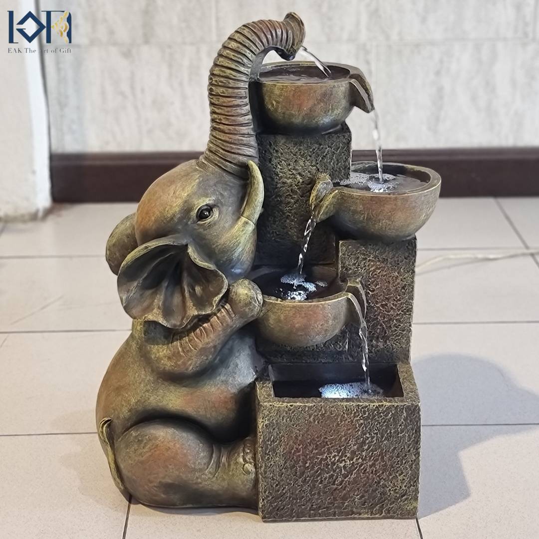 น้ำล้นน้ำพุตั้งพื้น รุ่นช้างมหามงคล220176 วางหน้าบ้านบ่อน้ำพุเสริมฮวงจุ้ย รูปช้างให้ความหมายมั่งคั่งอายุยืน