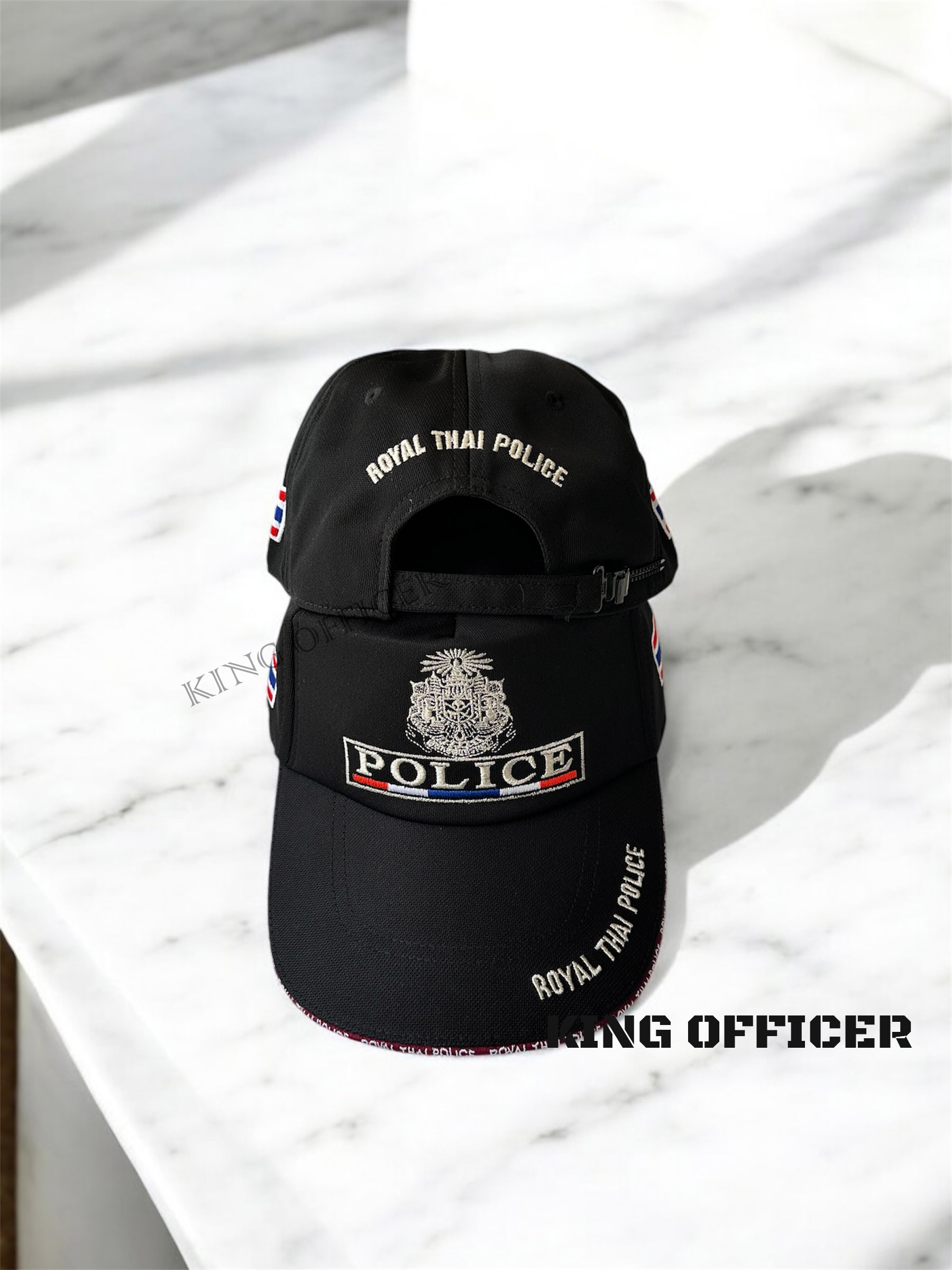 หมวกแก๊ปตำรวจ ตร. POLICE สีดำ ปักไหมดิ้นเงิน