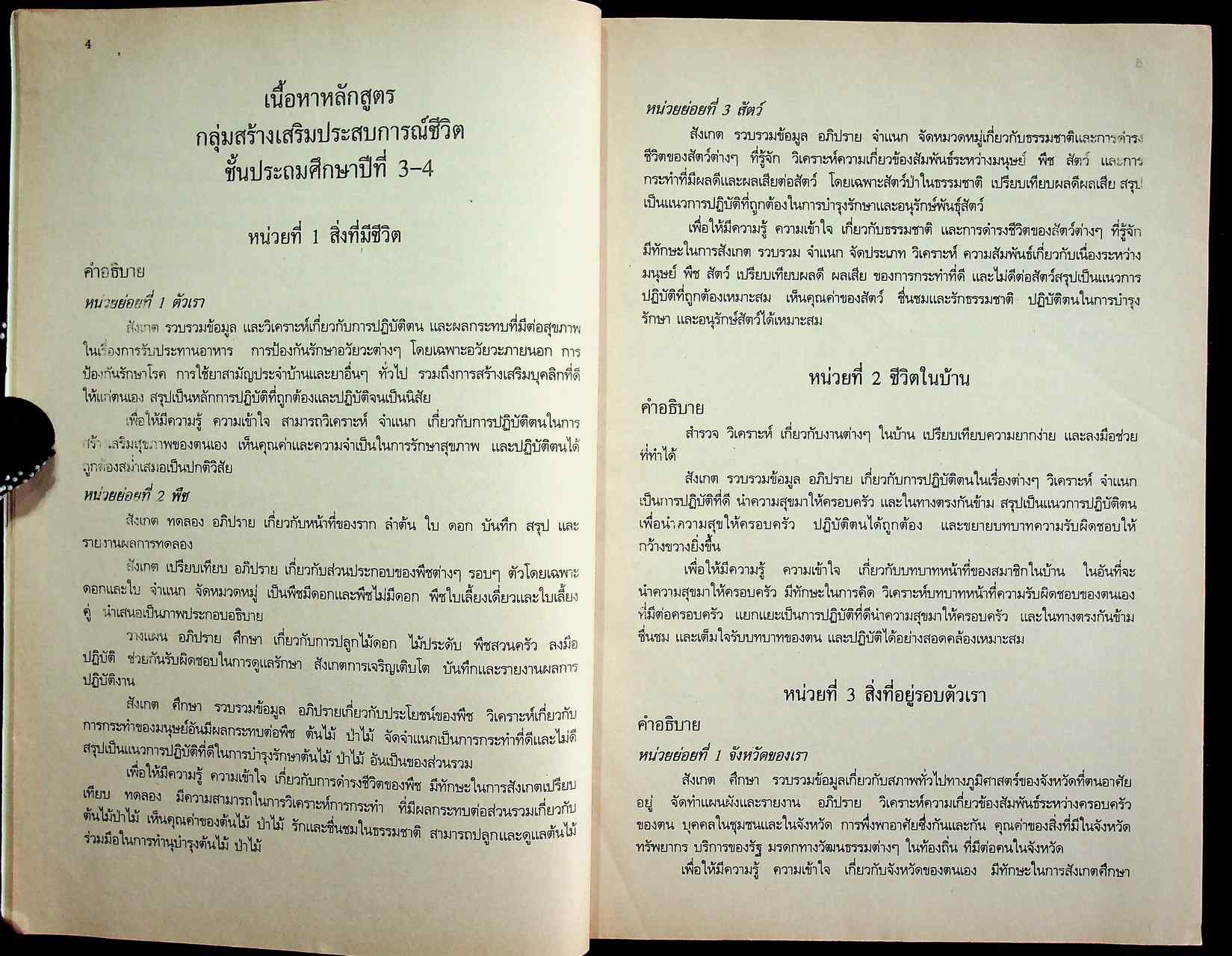 แผนการสอนกลุ่มสร้างเสริมประสบการณ์ชีวิต สปช. ป.4 หลักสูตรประถมศึกษา ฉบับปรับปรุง พ.ศ. 2533