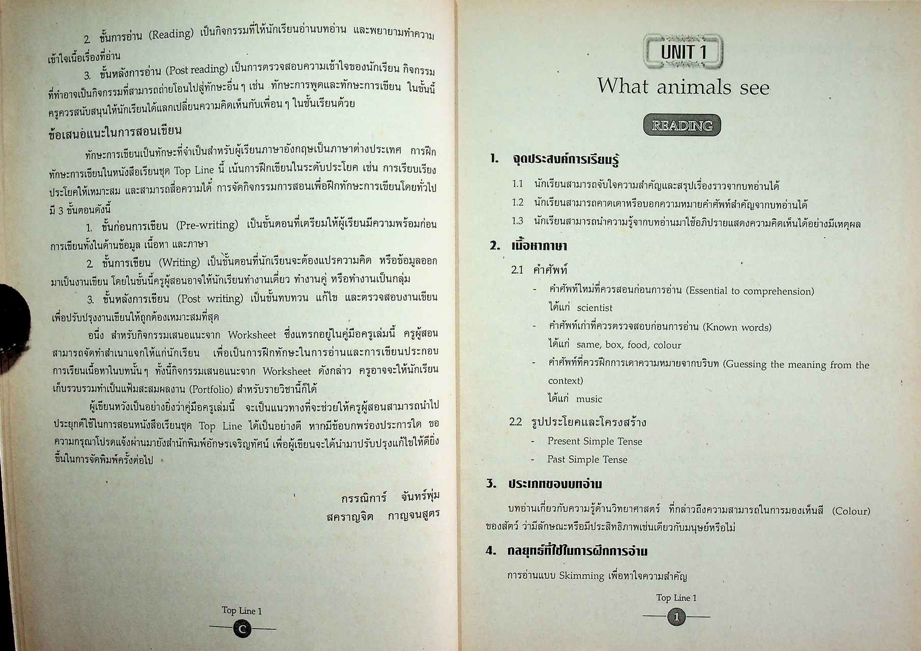 คู่มือครูภาษาอังกฤษ TOP LINE 1 รายวิชา อ 022 ภาษาอังกฤษอ่าน เขียน