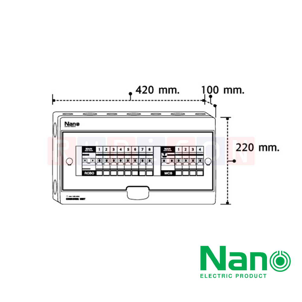 Nano Electric® CSB-M8R4(C) ตู้คอนซูเมอร์ยูนิต บัสบาร์แยก Consumer unit Split Bus SHIHLIN/NANO (Main MCB+8 MCB&Main RCBO+4 MCB) (1 ชิ้น/กล่อง)