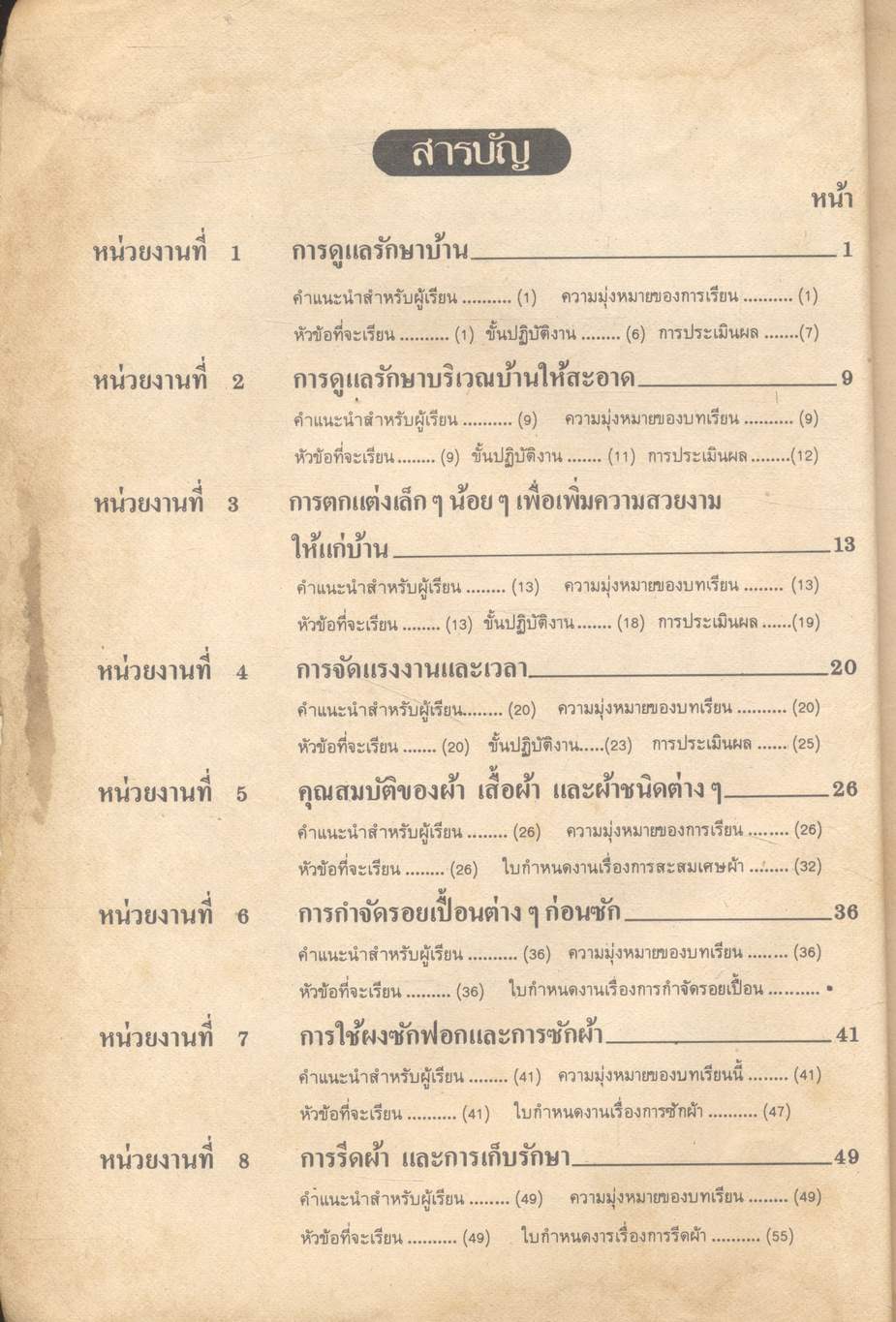 หน่วยงานเสริมความรู้และทักษะ กลุ่มวิชาการงาน การดูแลรักษาบ้าน ชั้นมัธยมศึกษาปีที่ 1 (ม.1)