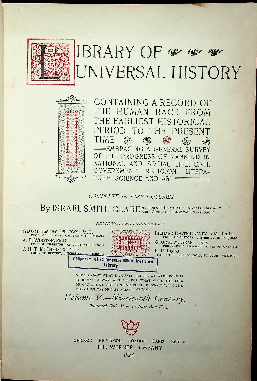 LIBRARY OF UNIVERSAL HISTORY By ISRAEL SMITH CLARE Volume V.