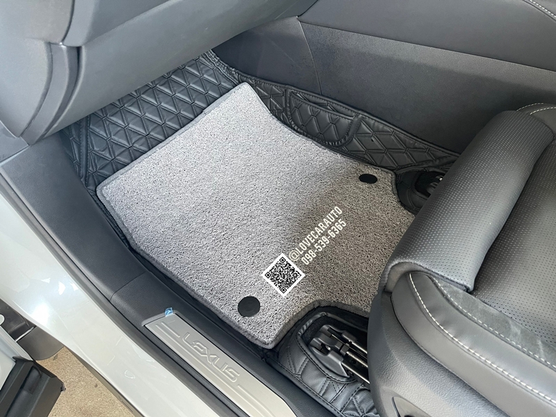 พรมปูพื้นรถยนต์ 7D Lexus RX450h+ สีดำด้ายดำด้ายคู่ +ไวนิลสีเทา เต็มคัน
