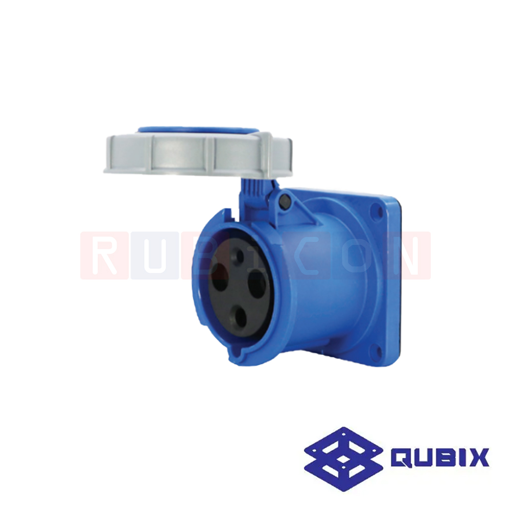 QUBIX AJ-4432 ปลั๊กพาวเวอร์ตัวเมียฝังหน้าตรงกันน้ำ 3 ขา 2P+E 125A 220-240V 6H IP67