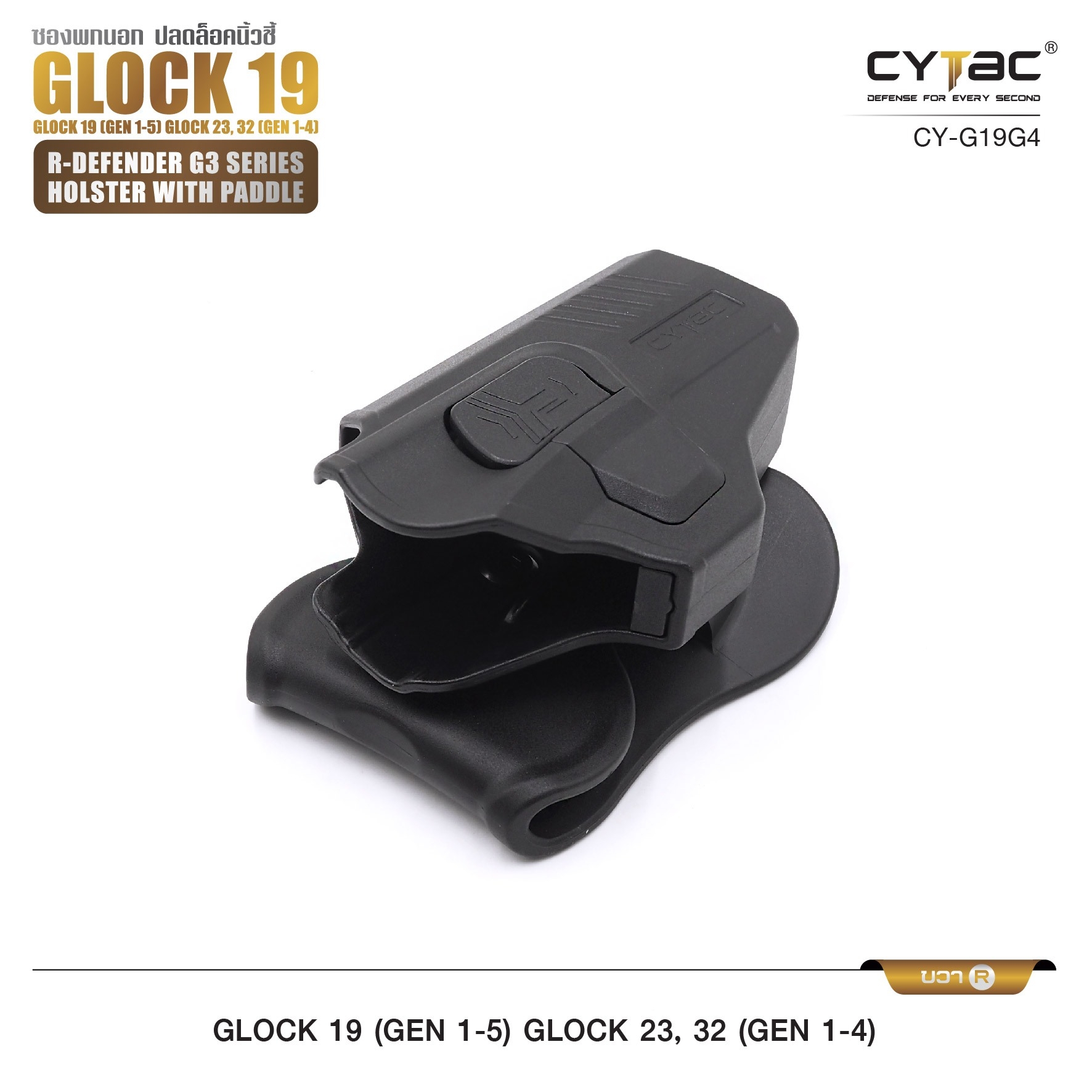 🇹🇭 652 ไทยแลนด์ แทคติคอล CYTAC ซองพกนอก ปลดล็อคนิ้วชี้ รุ่น GLOCK 19,23,32