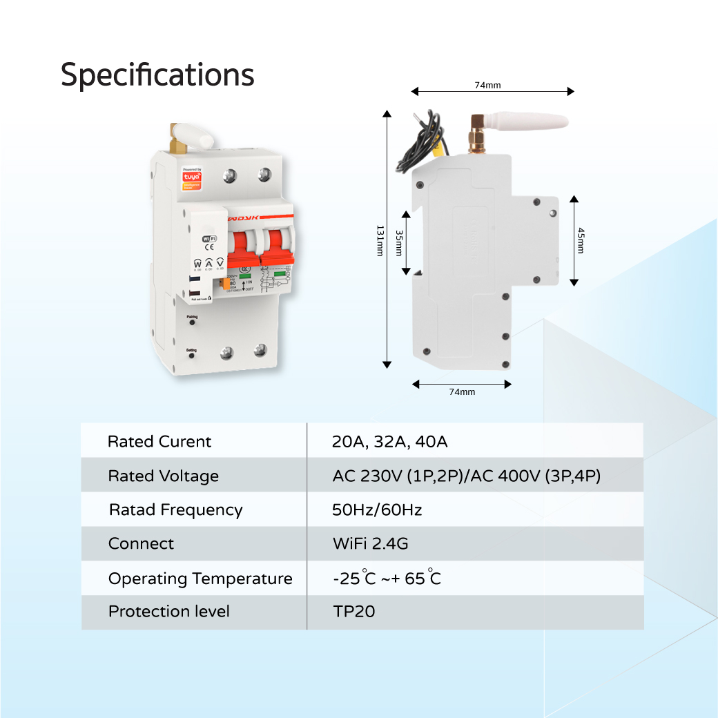 Micro Circuit Breaker 2P เบรกเกอร์แบบ WiFi สั่งงานผ่านแอปพลิเคชั่น วัดการใช้พลังงานได้