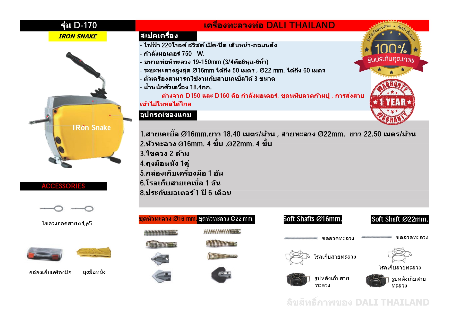 เครื่องทะลวงท่อ งูเหล็ก ironsnake รุ่น D-170 งูเหล็กทะลวงท่อ เครื่องทะลวงท่อไฟฟ้า