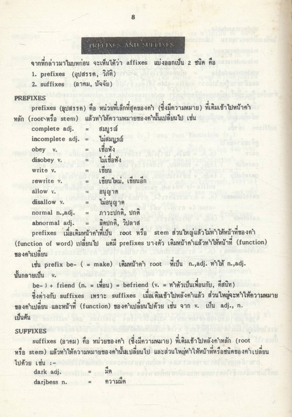 AFFIXES PREFIXES and SUFFIXES (คำนำหน้าและคำต่อท้าย)