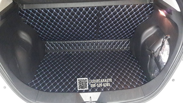 พรมปูพื้นรถยนต์ 7D Nissan Leaf 2022 ดำด้ายฟ้า+ไวนิลเทา