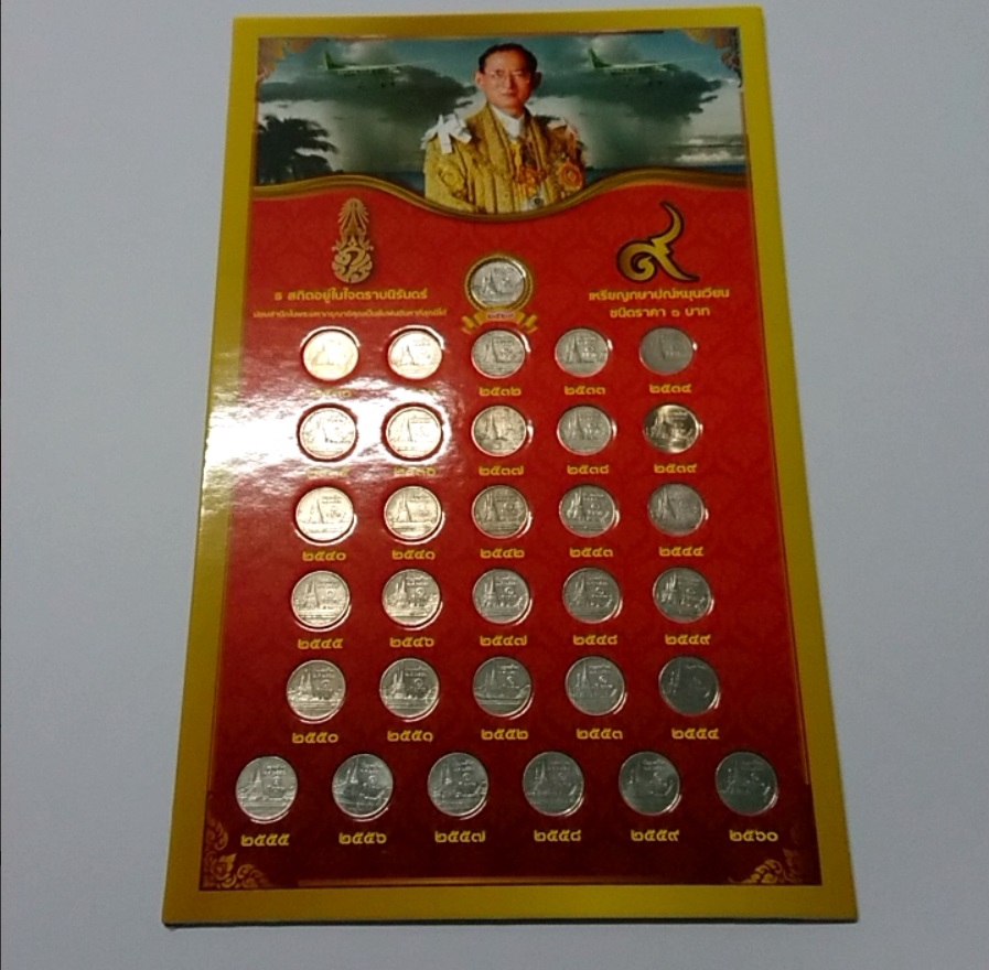 เหรียญ 1 บาทหมุนเวียนครบชุด พ.ศ.หลังภาพวัดพระศรีรัตนเจดีย์ รัชการที่9 ผ่านใช้ (ปี2529-2560)