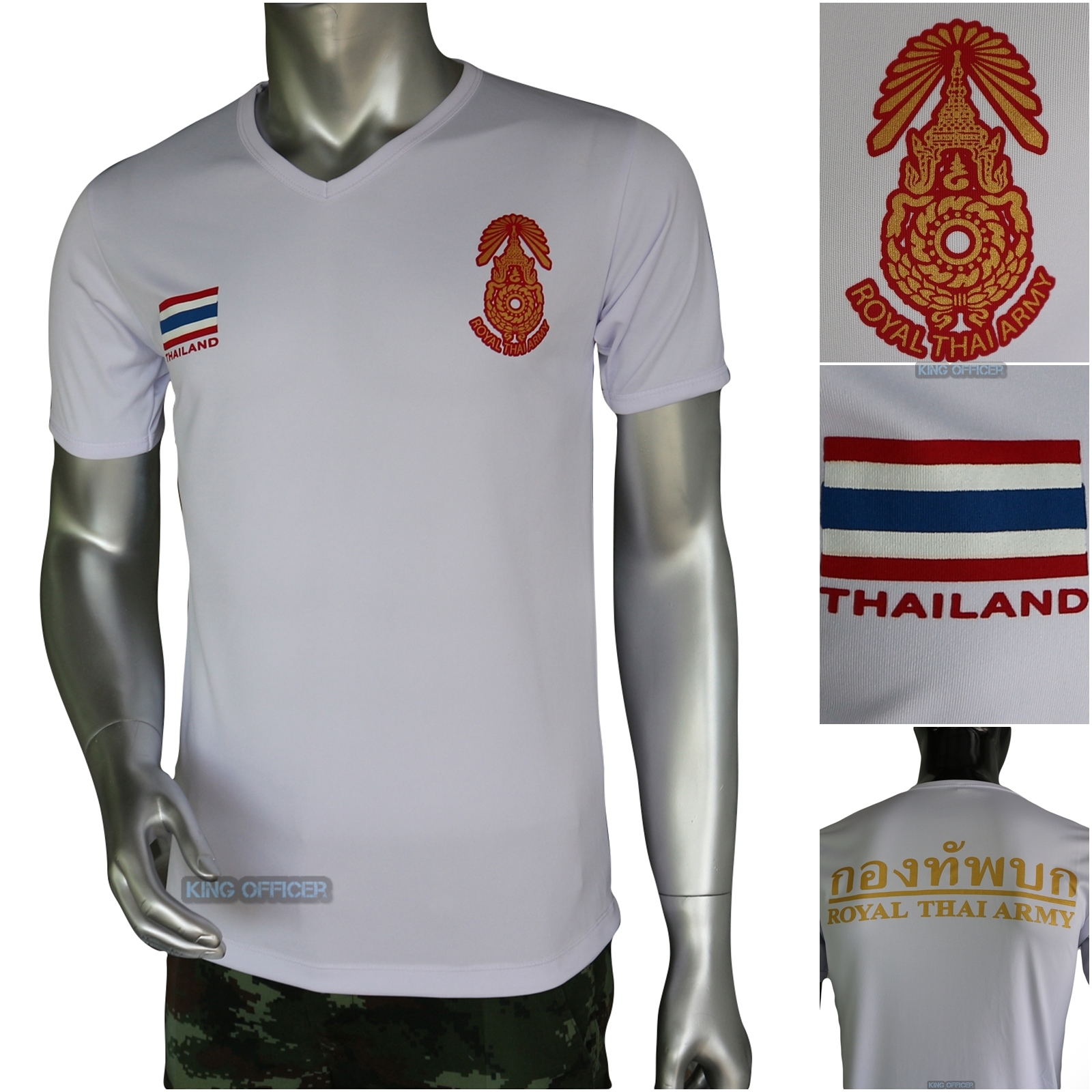 เสื้อยืดทหาร กองทัพบก ทบ สีขาว คอวี สกรีนหน้าหลัง (มีชำระปลายทาง)
