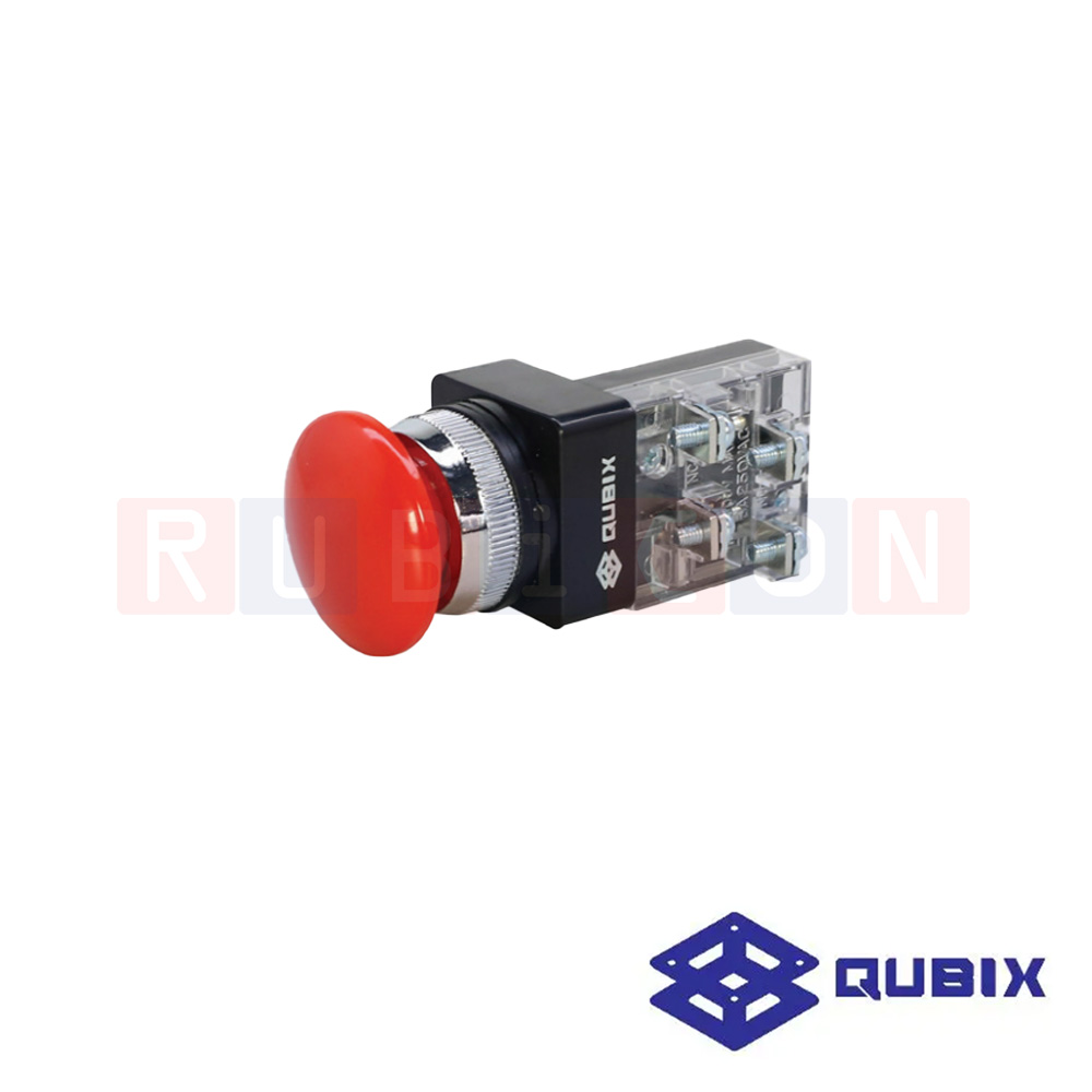 QUBIX CBM-251R สวิตช์กดดอกเห็ด Ø25 mm. สีแดง (RED) CONTACT 1NO+1NC (CONTROL SWITCHES : Ø25 MM.)