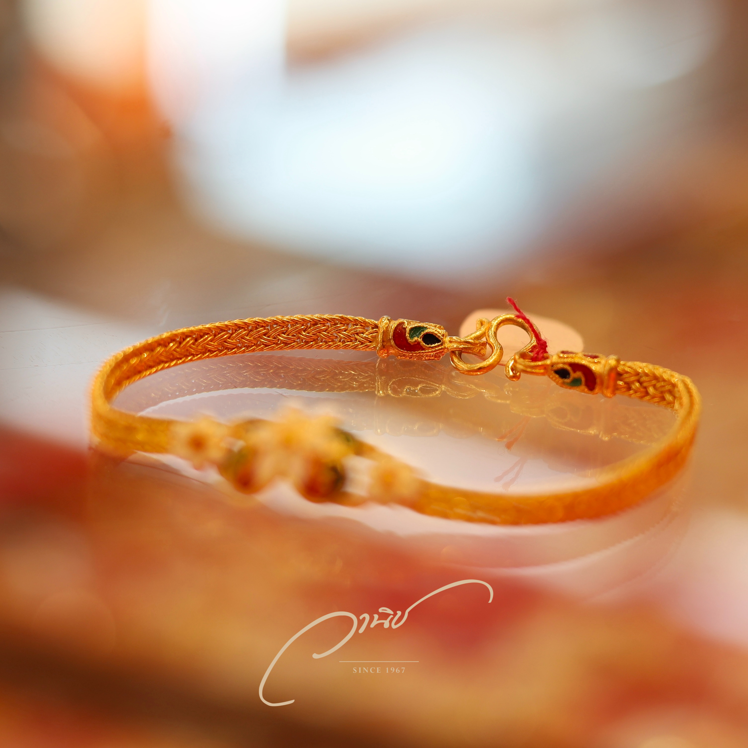 สร้อยข้อมือทองคำ 96.5% ลงยารูปดอกไม้หลากสี