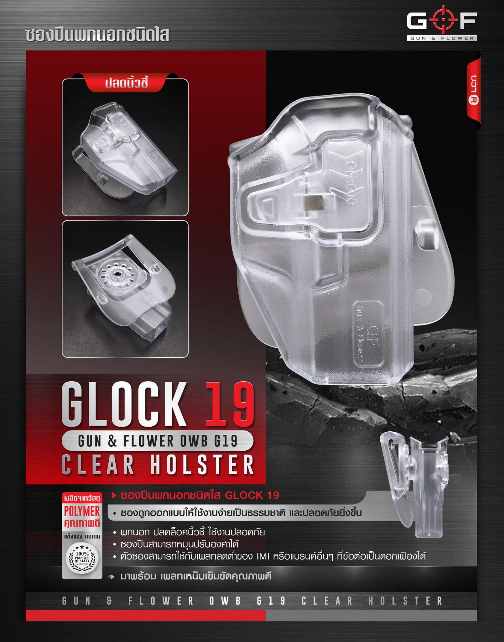 🇹🇭 768 ไทยแลนด์ แทคติคอล ซองปืนพกนอกชนิดใส Glock19 G&F